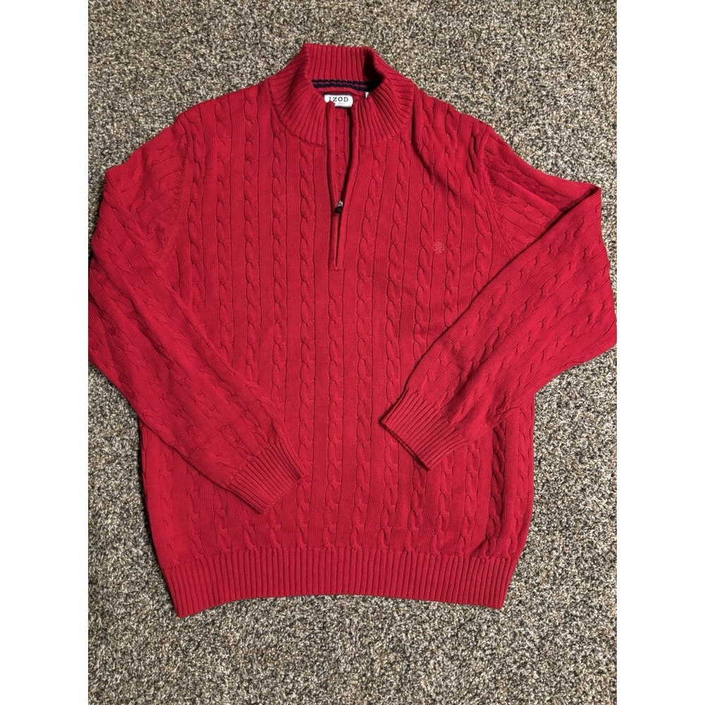 Cableknit Men's Izod Red 1/4 Zip 100% Cotton‎  Sweater XL